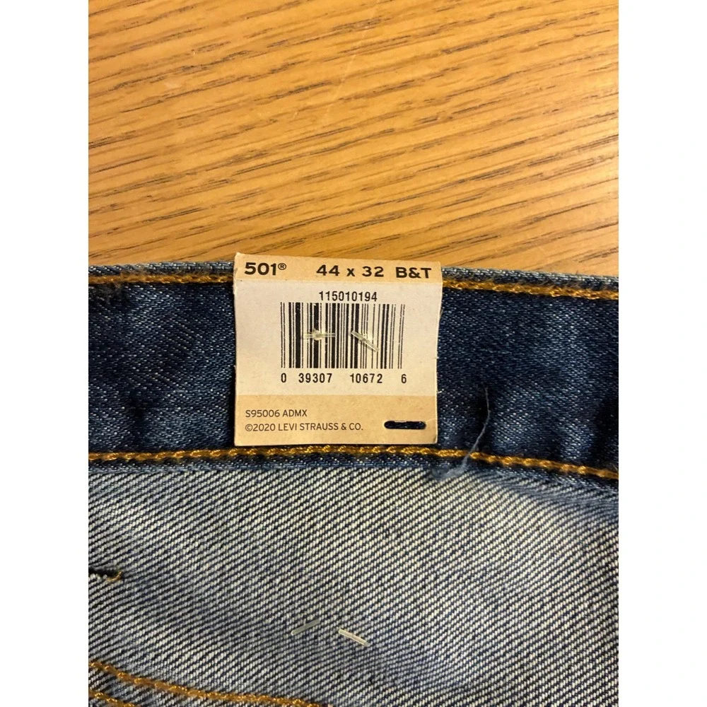 Levis 501 Original Mens Big and Tall Dark Wash Straight Leg Denim Jeans 44x32
